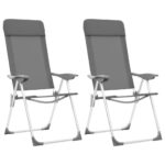 Scaune de camping pliante, 2 buc, gri, aluminiu
