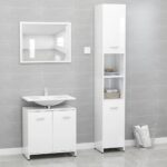 Set mobilier de baie, 3 piese, alb extralucios, lemn prelucrat
