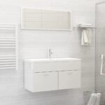 Set mobilier de baie, 2 piese, alb extralucios, PAL