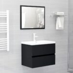 Set mobilier de baie, 2 piese, negru, PAL