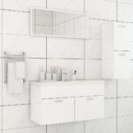 Set mobilier de baie, alb extralucios, lemn prelucrat
