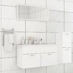Set mobilier de baie, alb extralucios, lemn prelucrat