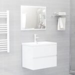 Set mobilier de baie, alb extralucios, lemn prelucrat