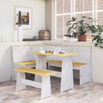 Set mobilier bucătărie, 3 piese, maro miere&alb, lemn masiv pin