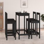 Set mobilier de bar, 5 piese, negru, lemn masiv de pin
