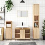 Set mobilier de baie, 3 piese, stejar sonoma, lemn prelucrat