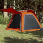 Cort camping, 4 persoane, gri/oranj, impermeabil, setare rapidă