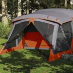 Cort de camping cu verandă 4 persoane, portocaliu, impermeabil