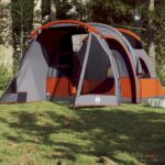 Cort de camping tunel pentru 4 persoane, gri, impermeabil
