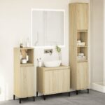 Set mobilier de baie, 3 piese, stejar sonoma, lemn prelucrat