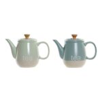 Ceainic DKD Home Decor 8424001793235 Albastru Verde Gresie 1 L 22,5 x 12 x 16,5 cm (2 Unități)