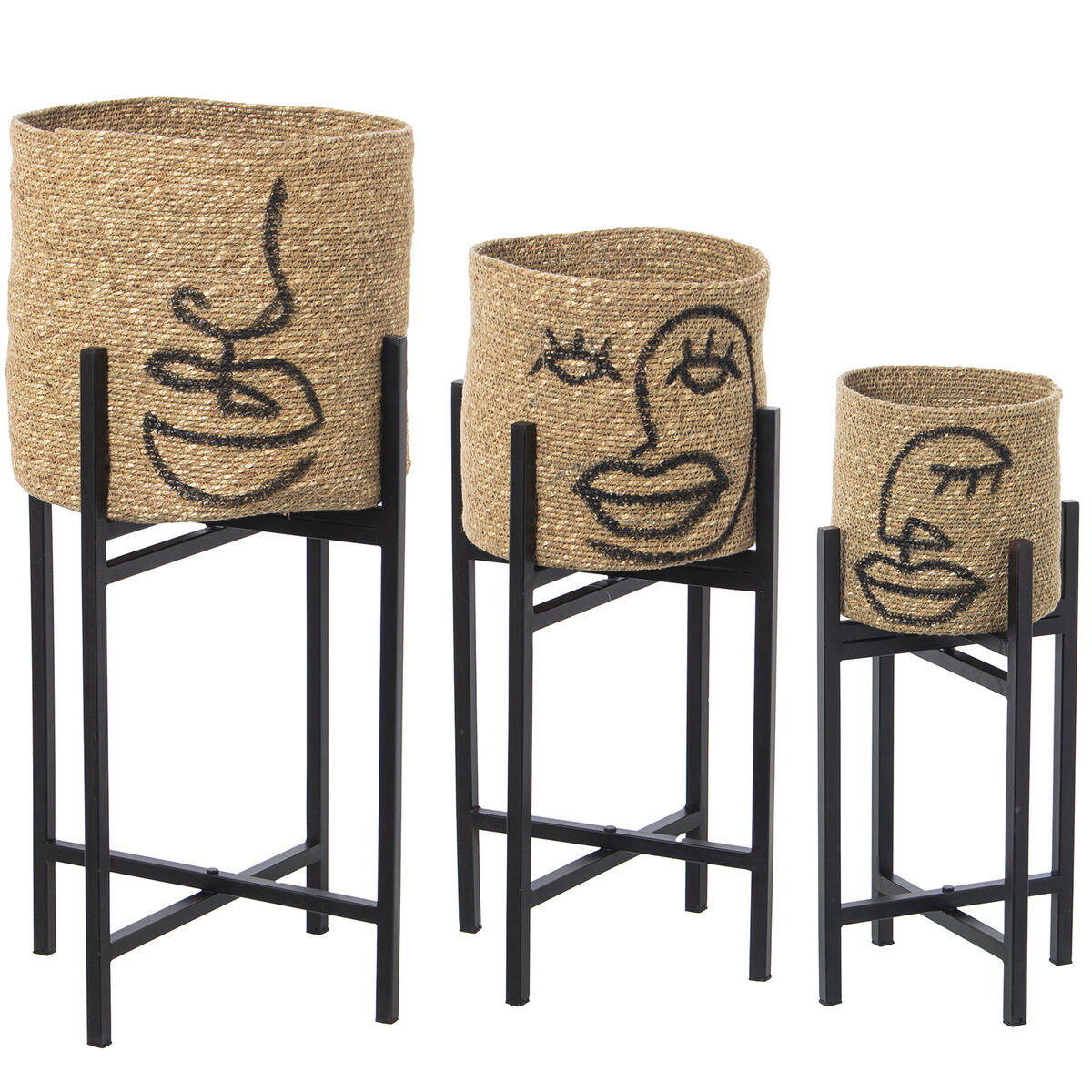 Set de jardiniere Alexandra House Living Metal răchită Ratan Față Cu suport (3 Piese) Set de jardiniere Alexandra House Living Metal răchită Ratan Față Cu suport (3 Piese) - imagine 1
