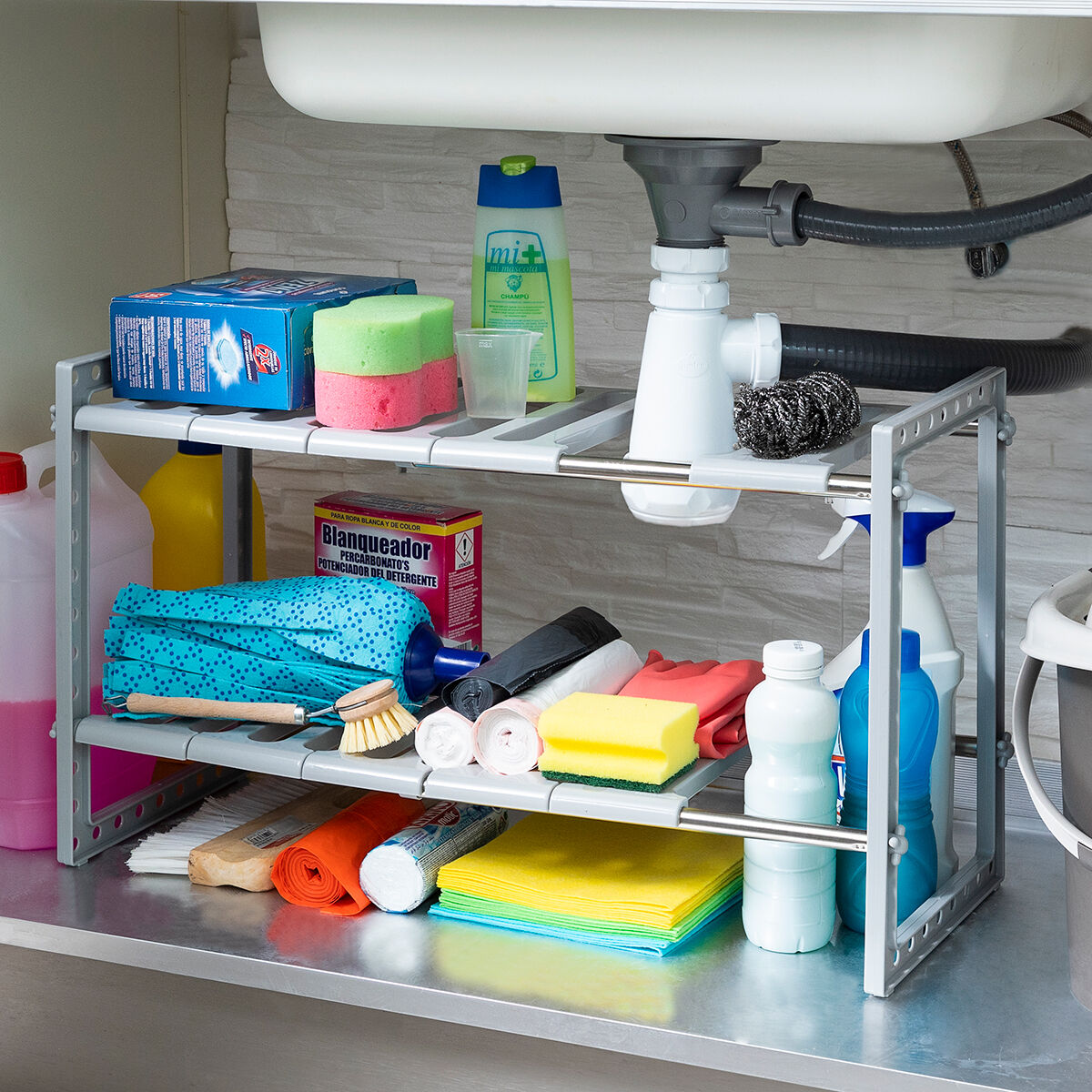 Rafturi extensibile pentru chiuvetă Shibblek InnovaGoods 2 Rafturi Rafturi extensibile pentru chiuvetă Shibblek InnovaGoods 2 Rafturi - imagine 1